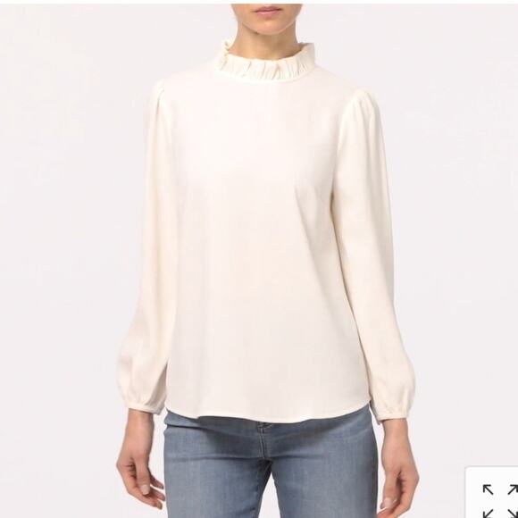 J.Crew Ruffle Neck Ivory Long Sleeves Top - Picture 1 of 7